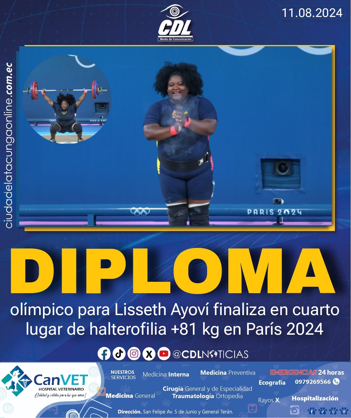 Diploma olímpico para Lisseth Ayoví finaliza en cuarto lugar de halterofilia +81 kg en París 2024