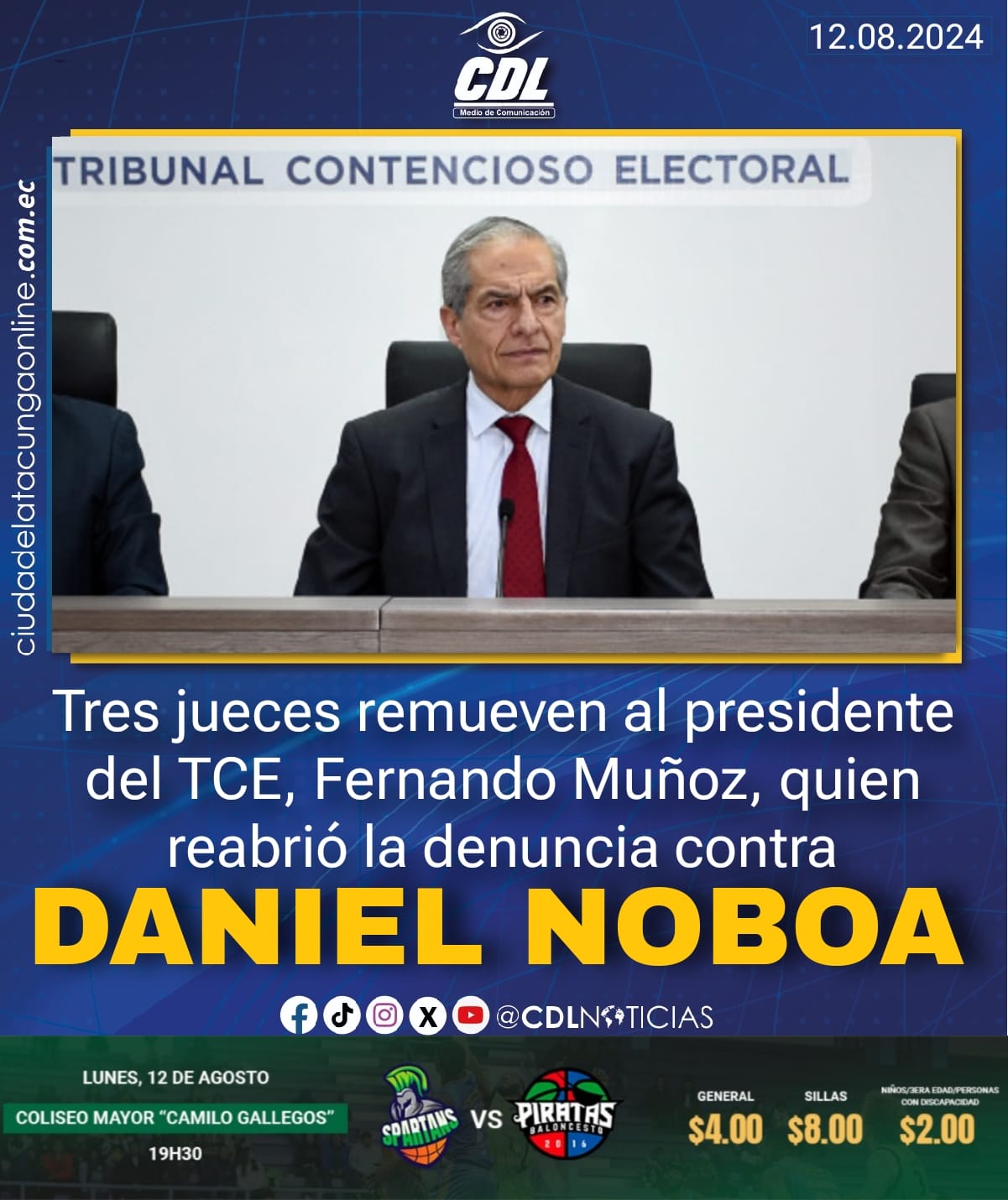 Tres jueces remueven al presidente del TCE, Fernando Muñoz, quien reabrió la denuncia contra Daniel Noboa