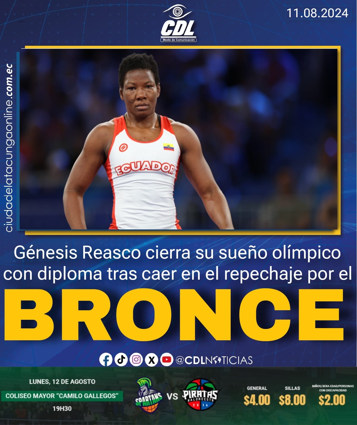 Génesis Reasco cierra su sueño olímpico con diploma tras caer en el repechaje por el bronce