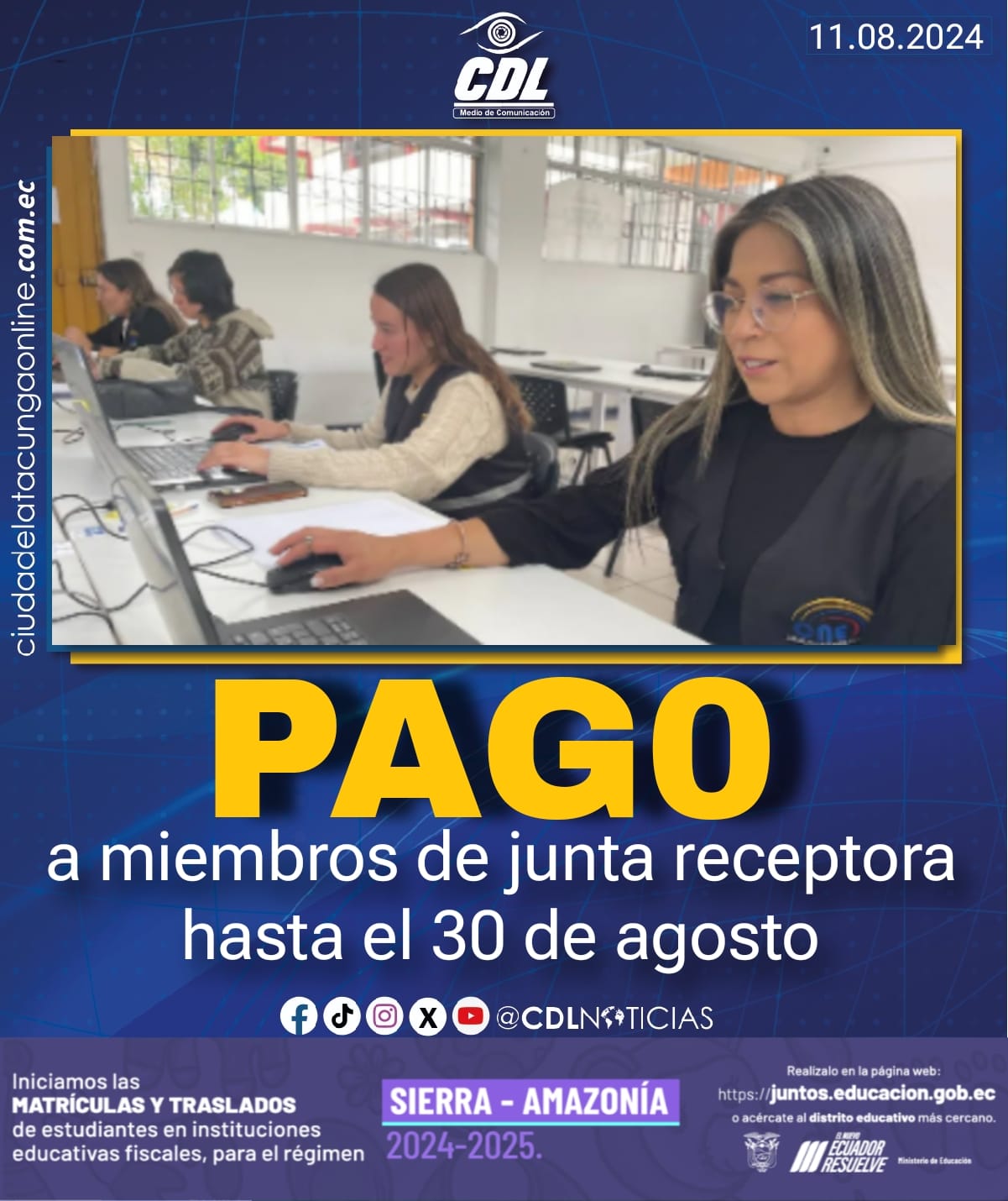 Pago a miembros de junta receptora hasta el 30 de agosto
