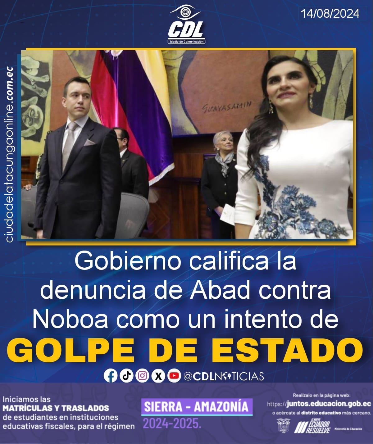 El Gobierno califica la denuncia de Abad contra Noboa como un intento de golpe de Estado