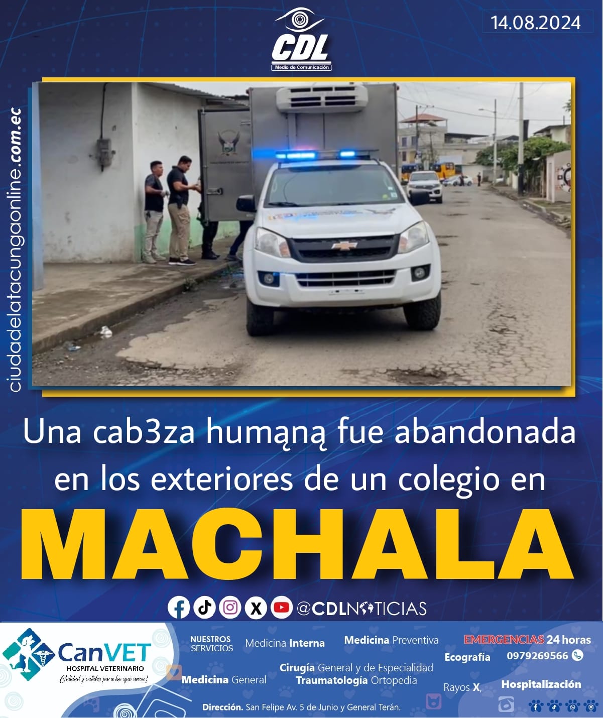 Una cab3za humąną fue abandonada en los exteriores de un colegio en Machala