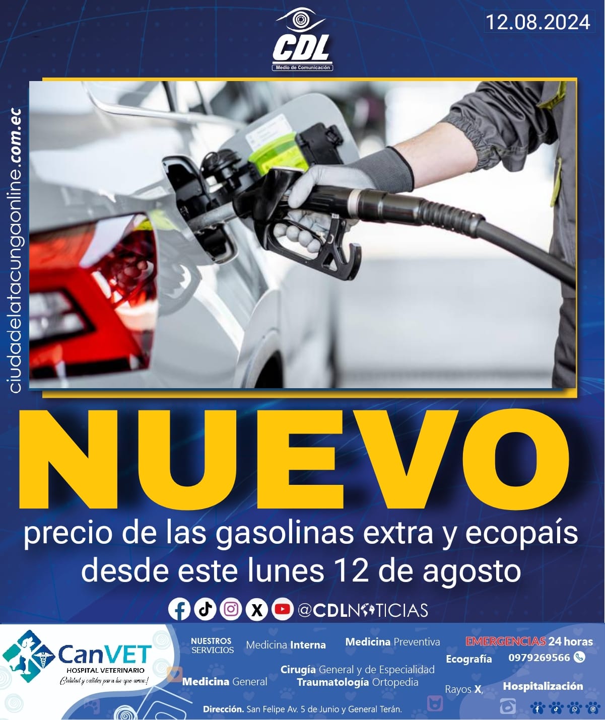 Nuevo precio de las gasolinas extra y ecopaís desde este lunes 12 de agosto