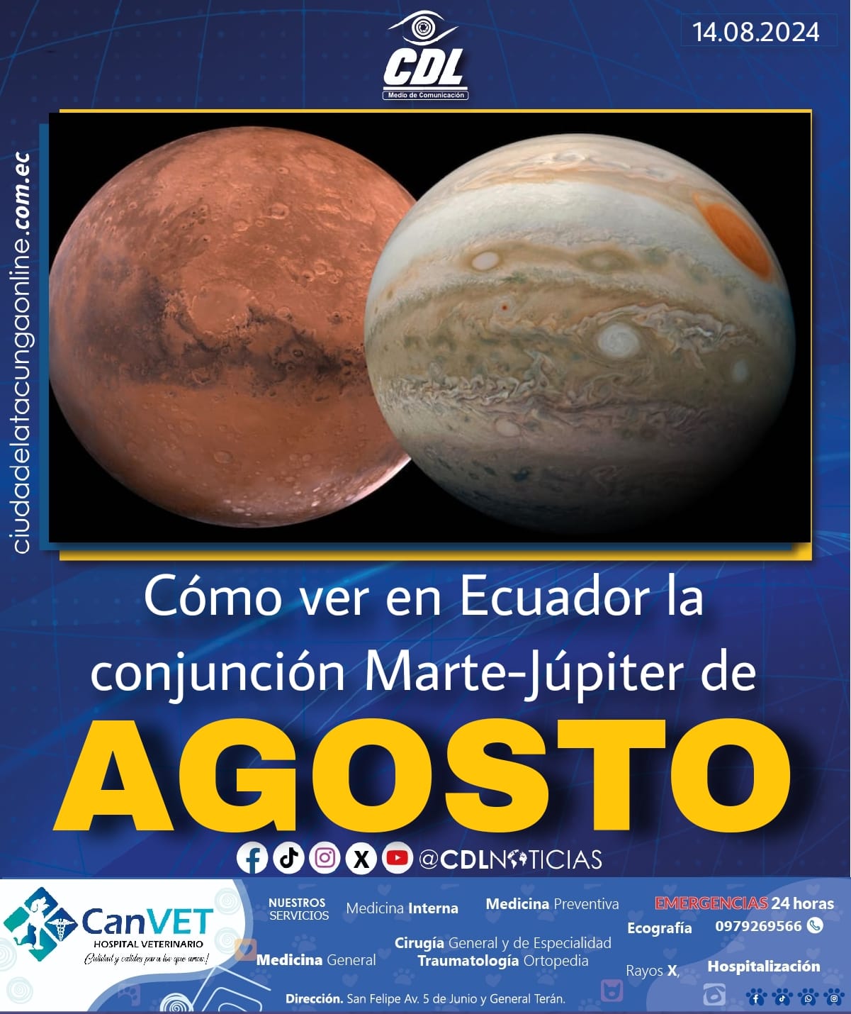 Cómo ver en Ecuador la conjunción Marte-Júpiter de agosto