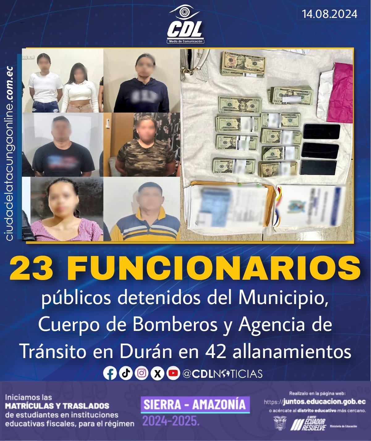 23 funcionarios públicos detenidos del Municipio, Cuerpo de Bomberos y Agencia de Tránsito en Durán en 42 allanamientos