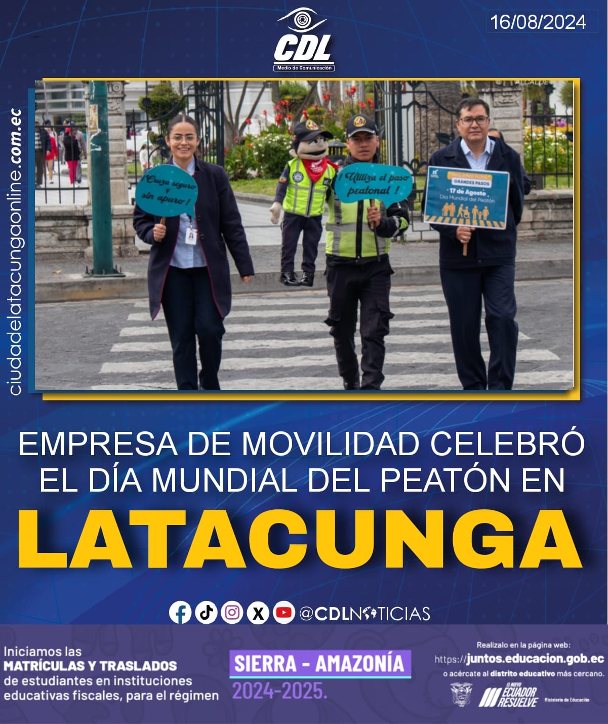 EMPRESA DE MOVILIDAD CELEBRÓ EL DÍA MUNDIAL DEL PEATÓN EN LATACUNGA