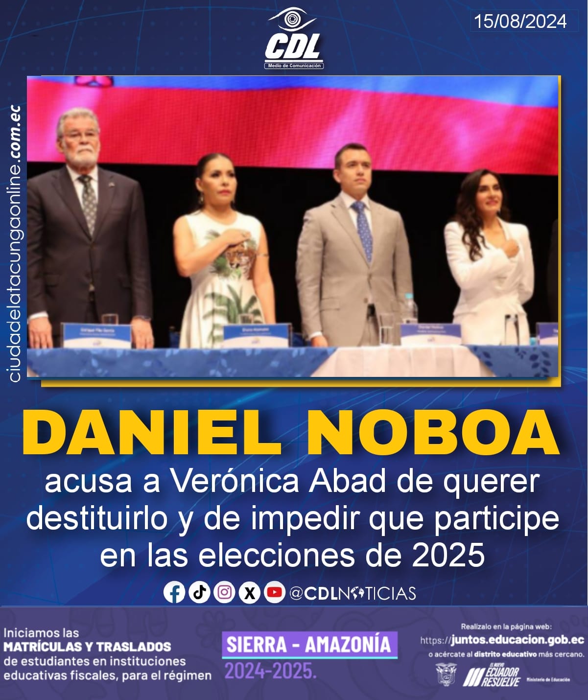 Daniel Noboa acusa a Verónica Abad de querer destituirlo y de impedir que participe en las elecciones de 2025
