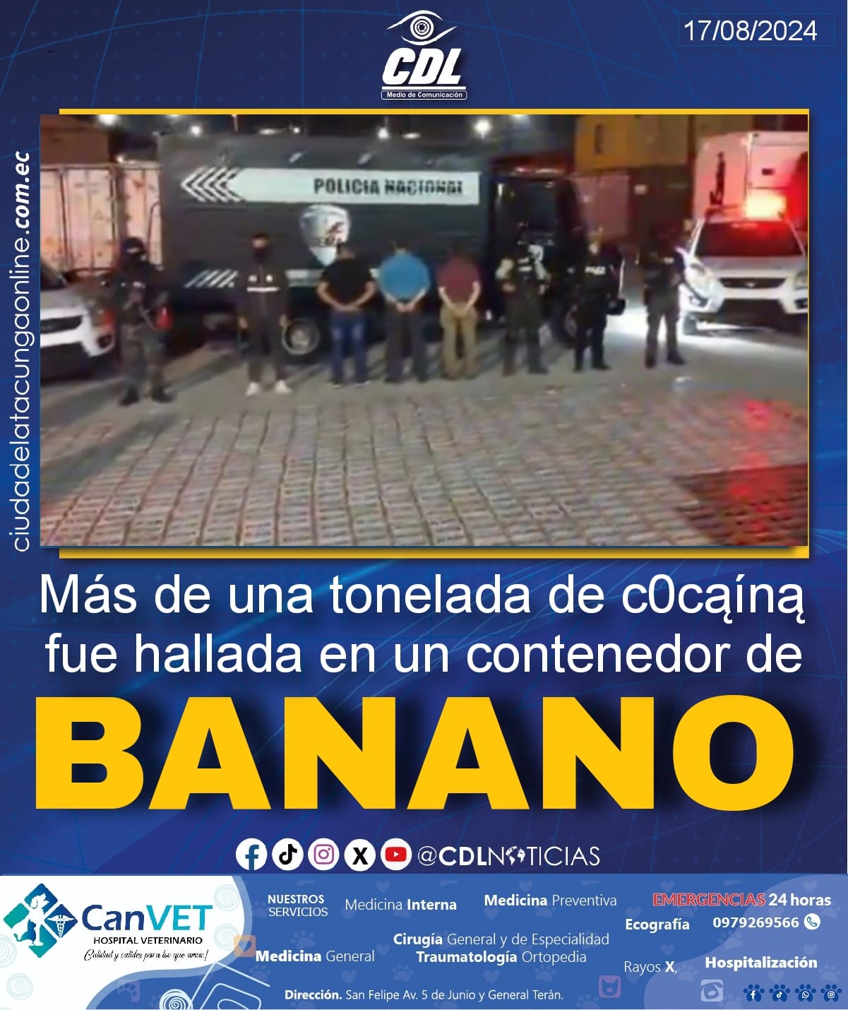 Más de una tonelada de c0cąína fue hallada en un contenedor de banano que se dirigía a Países Bajos