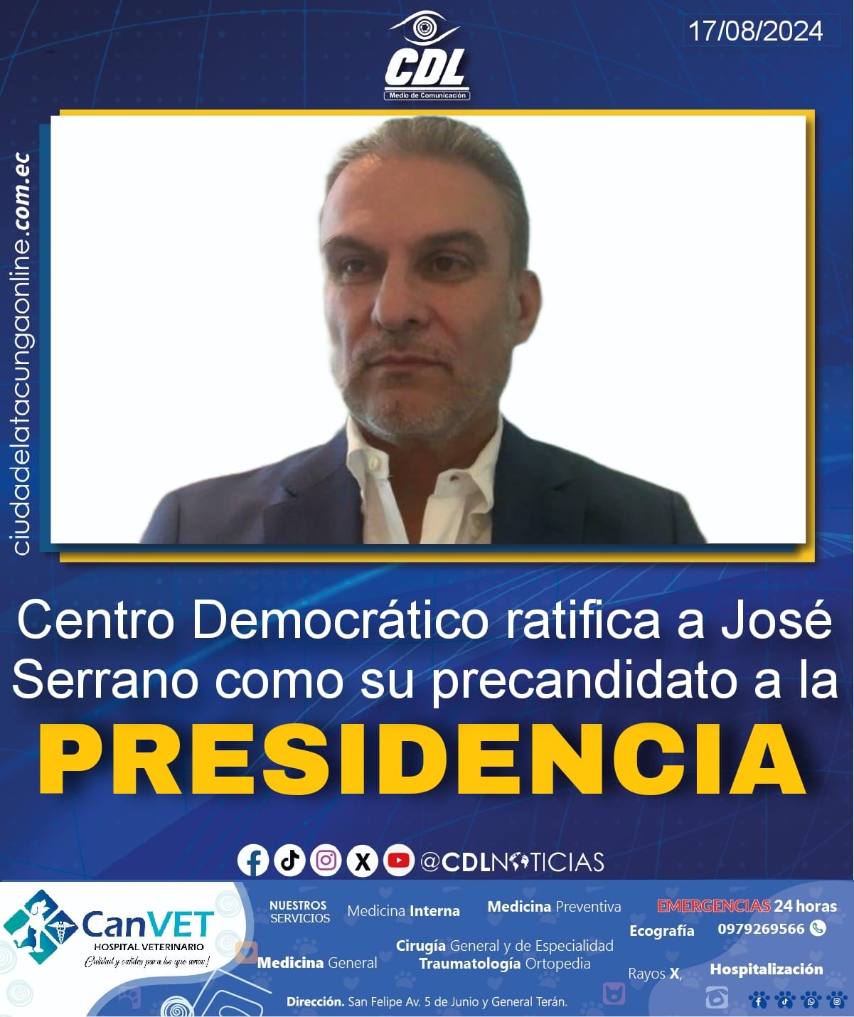 Centro Democrático ratifica a José Serrano como su precandidato a la Presidencia