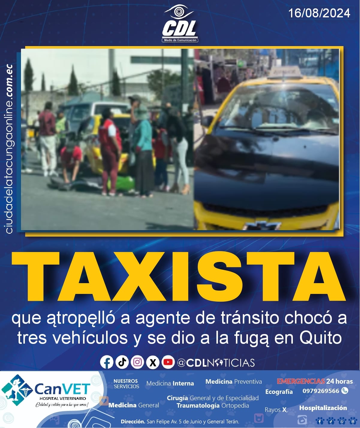 Quito: Taxista que ątropęlló a agente de tránsito chocó a tres vehículos y se dio a la fugą