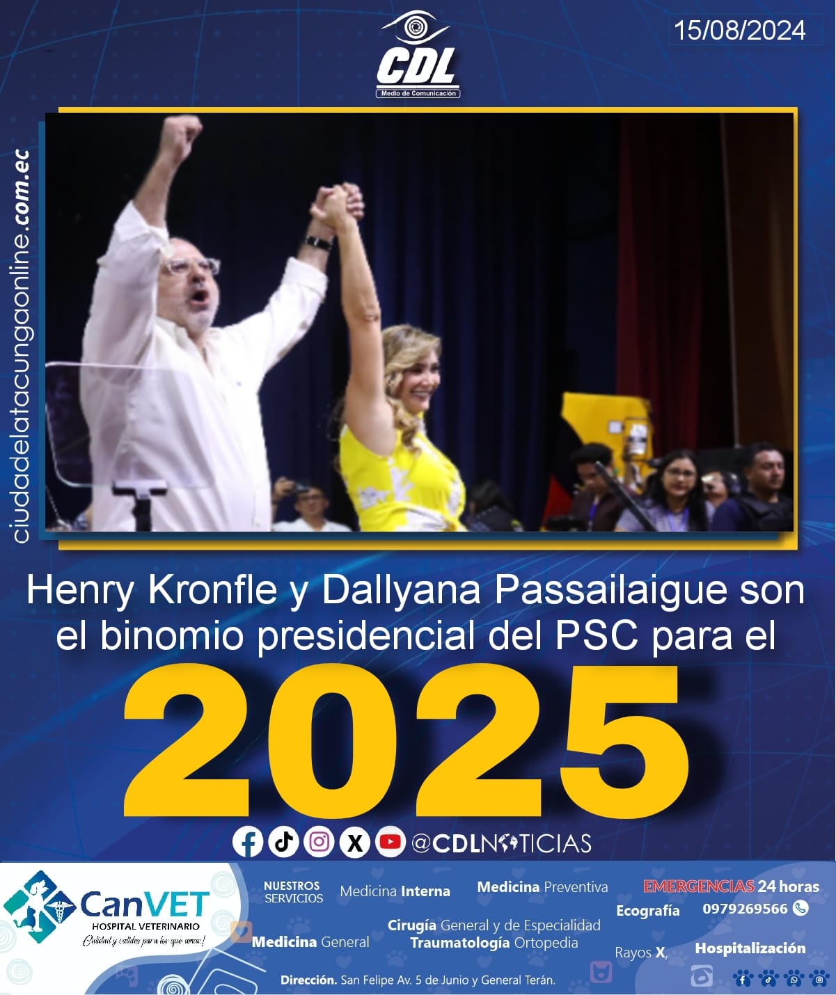 Henry Kronfle y Dallyana Passailaigue son el binomio presidencial del PSC para el 2025
