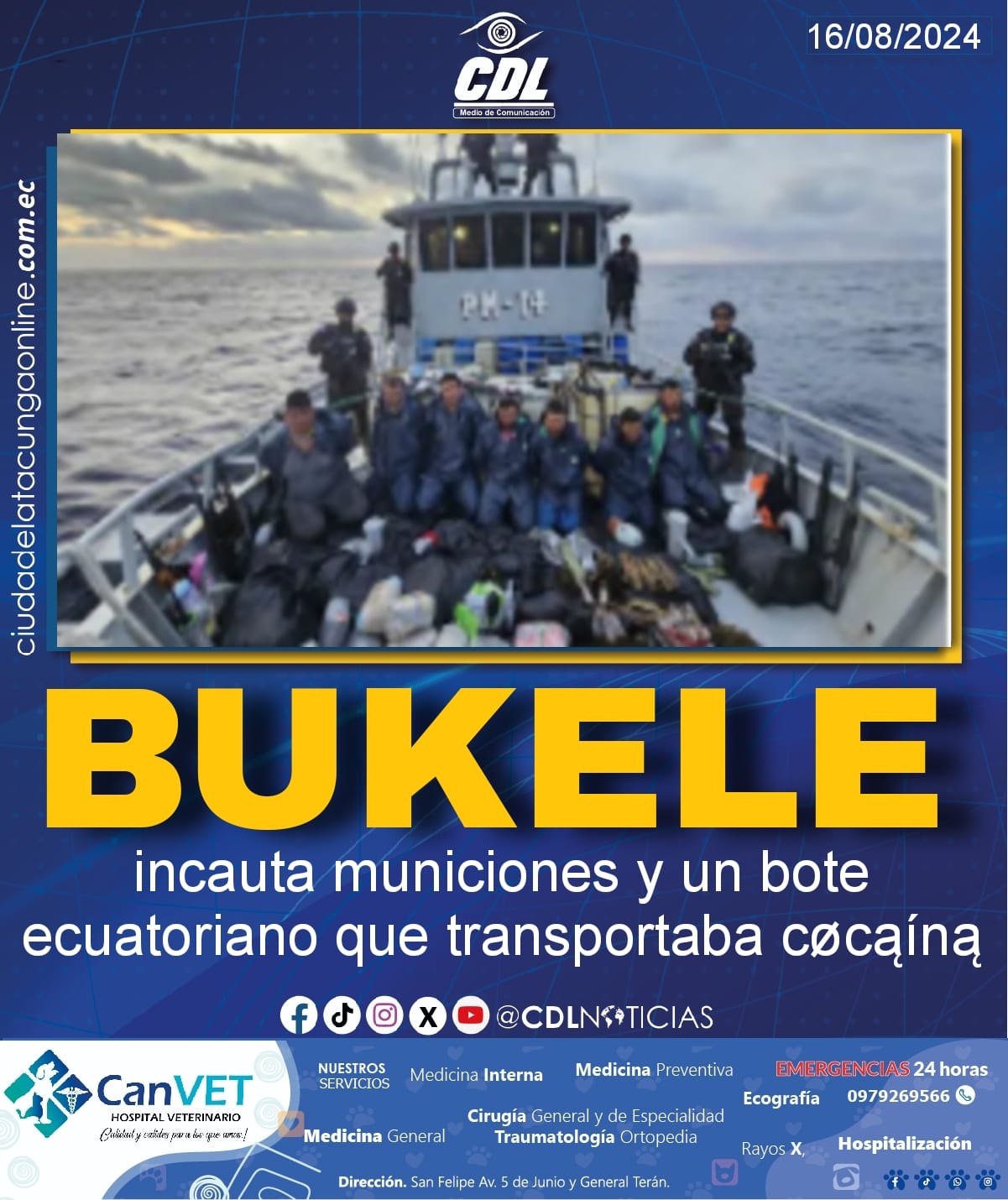 Nayib Bukele incauta municiones y un bote ecuatoriano que transportaba cøcąíną