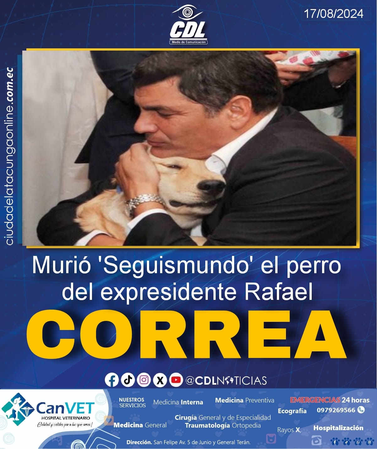 Murió ‘Seguismundo’ el perro del expresidente Rafael Correa
