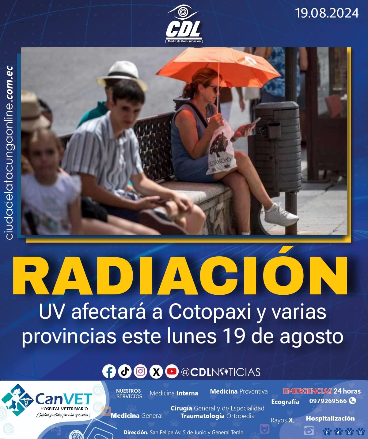 Radiación UV afectará a Cotopaxi y varias provincias este lunes 19 de agosto
