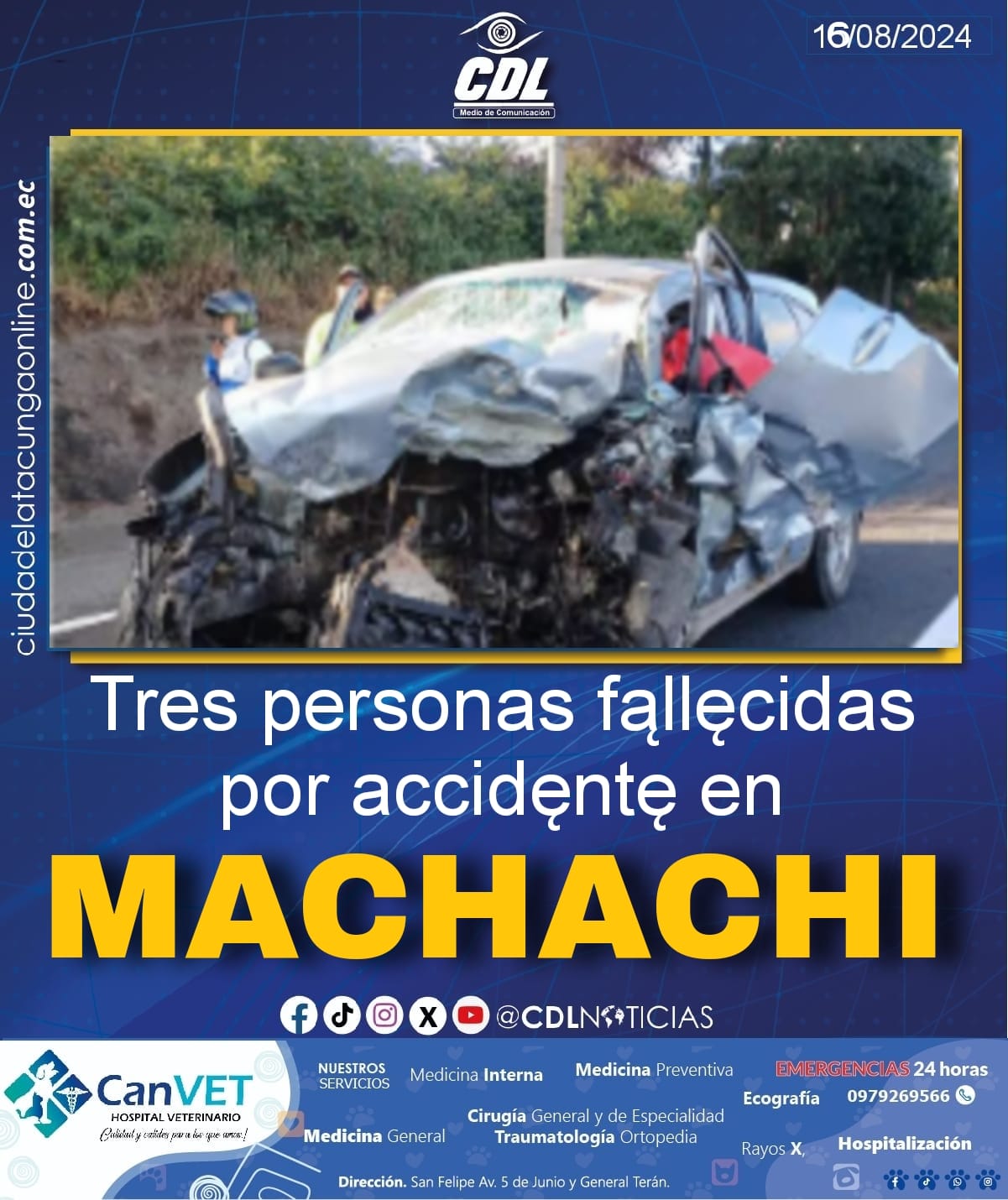 Tres personas fallecidas por accidente en Machachi