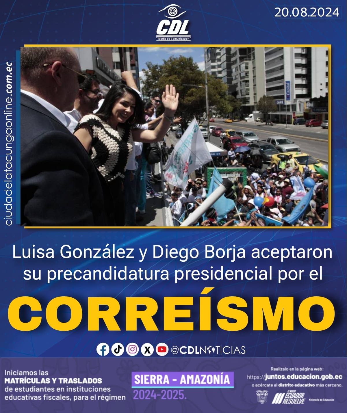 Luisa González y Diego Borja aceptaron su precandidatura presidencial por el correísmo