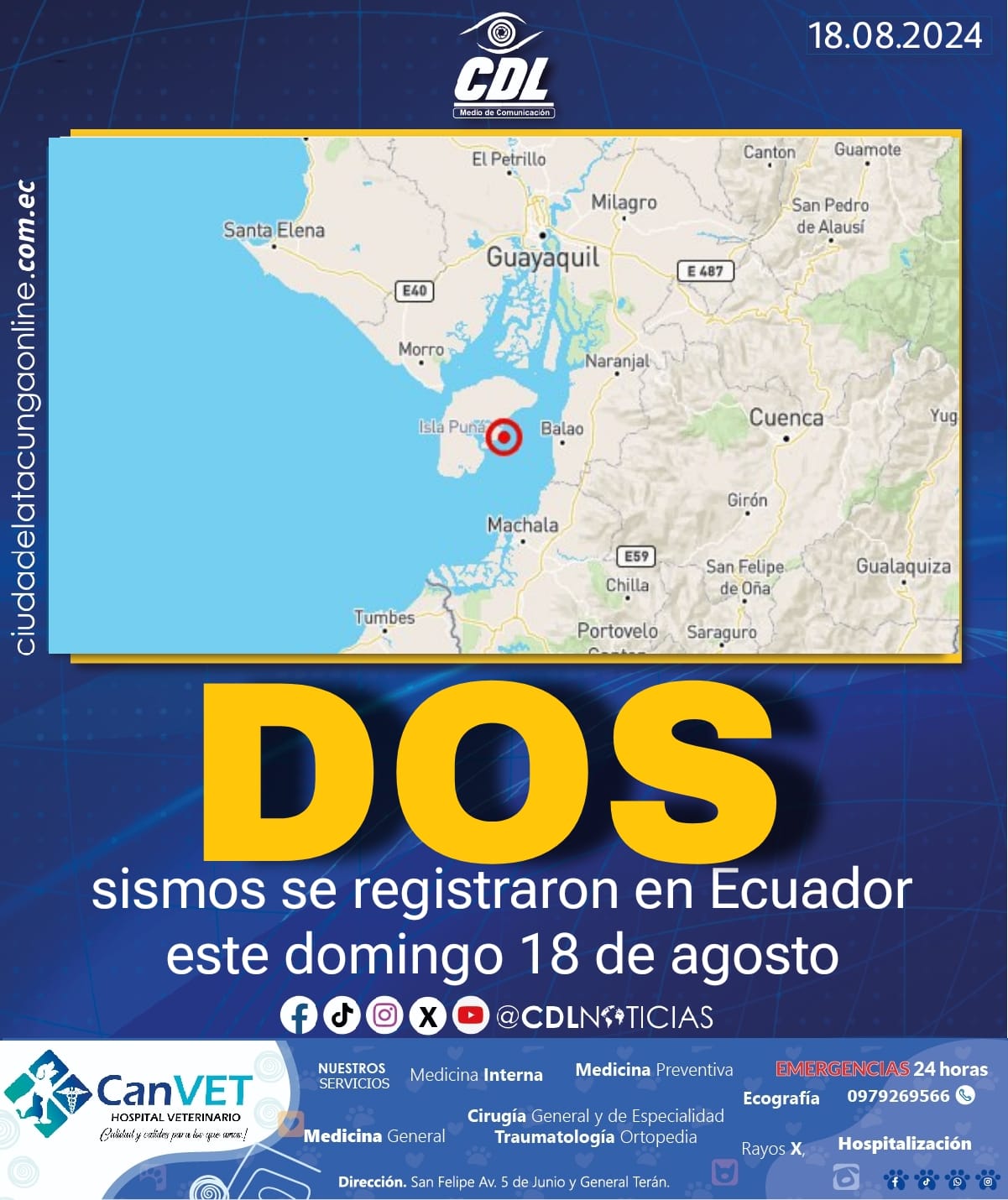 Dos sismos se registraron en Ecuador este domingo 18 de agosto