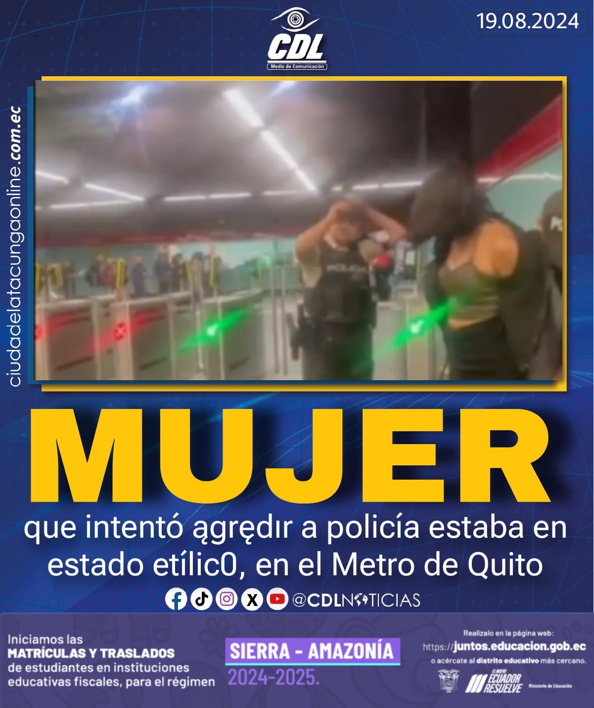 Mujer que intentó agrędır a policía estaba en estado etílico, en el Metro de Quito