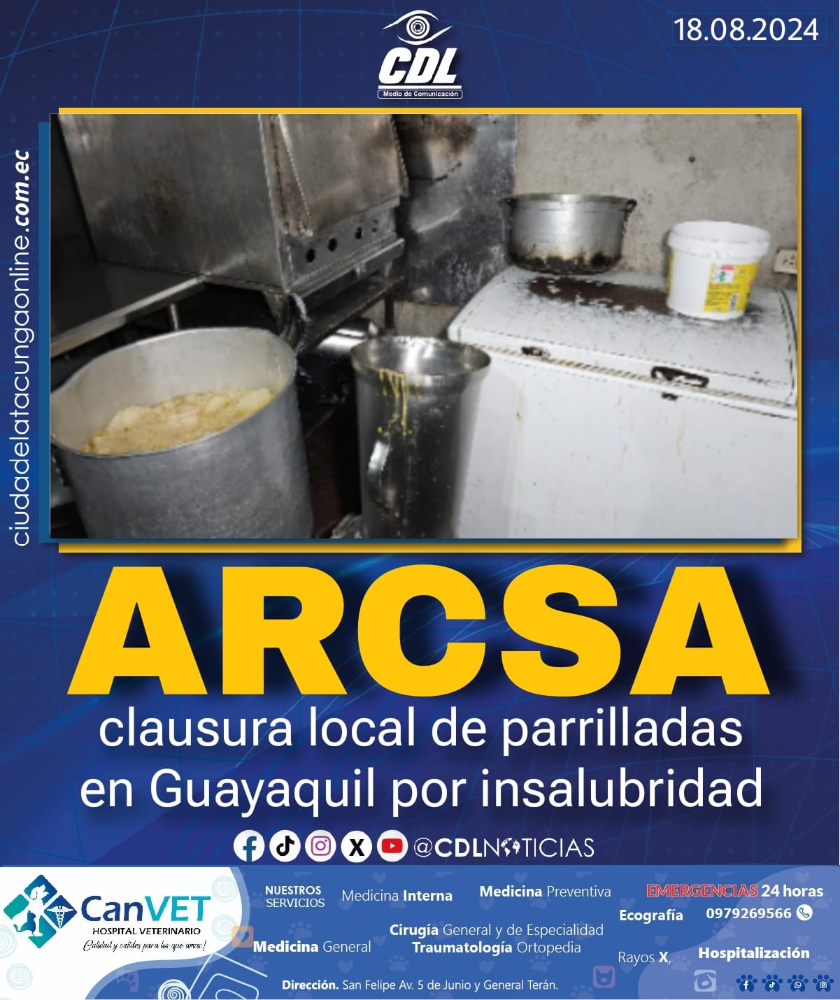 Arcsa clausura local de parrilladas en Guayaquil por insalubridad