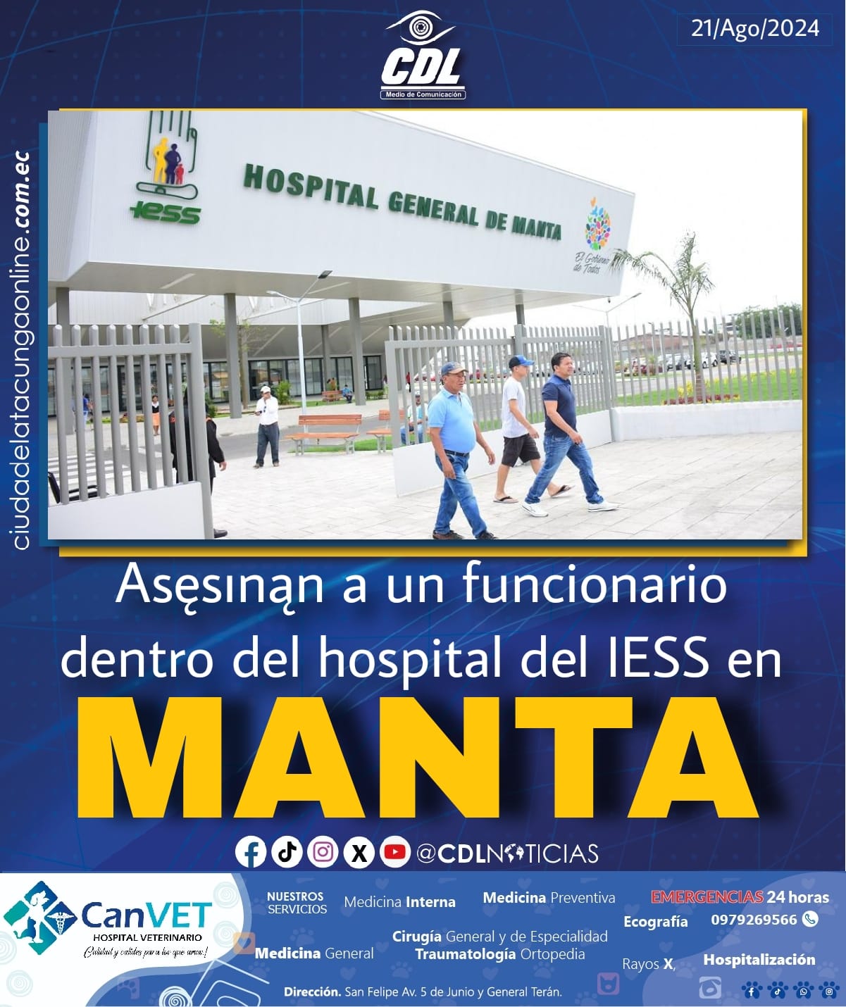 Asęsınąn a un funcionario dentro del hospital del IESS en Manta