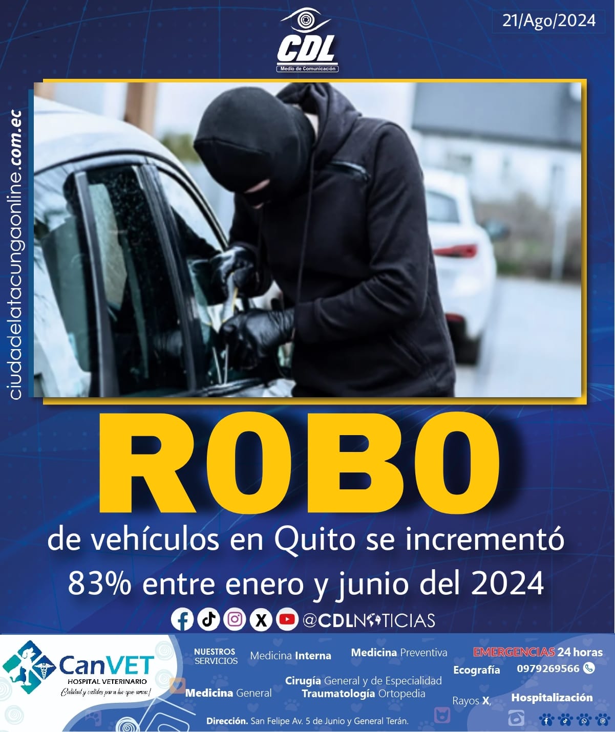 R0b0 de vehículos en Quito se incrementó 83% entre enero y junio del 2024