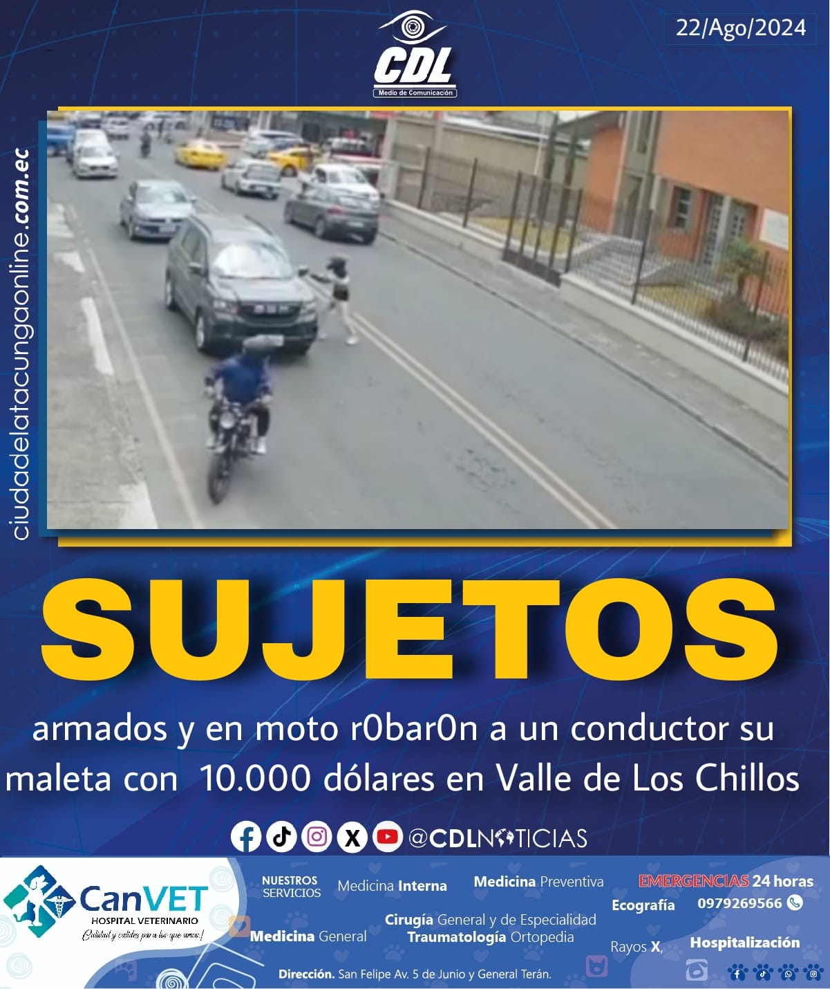 Sujetos armados y en moto r0bar0n a un conductor su maleta con USD 10.000 dólares en Valle de Los Chillos