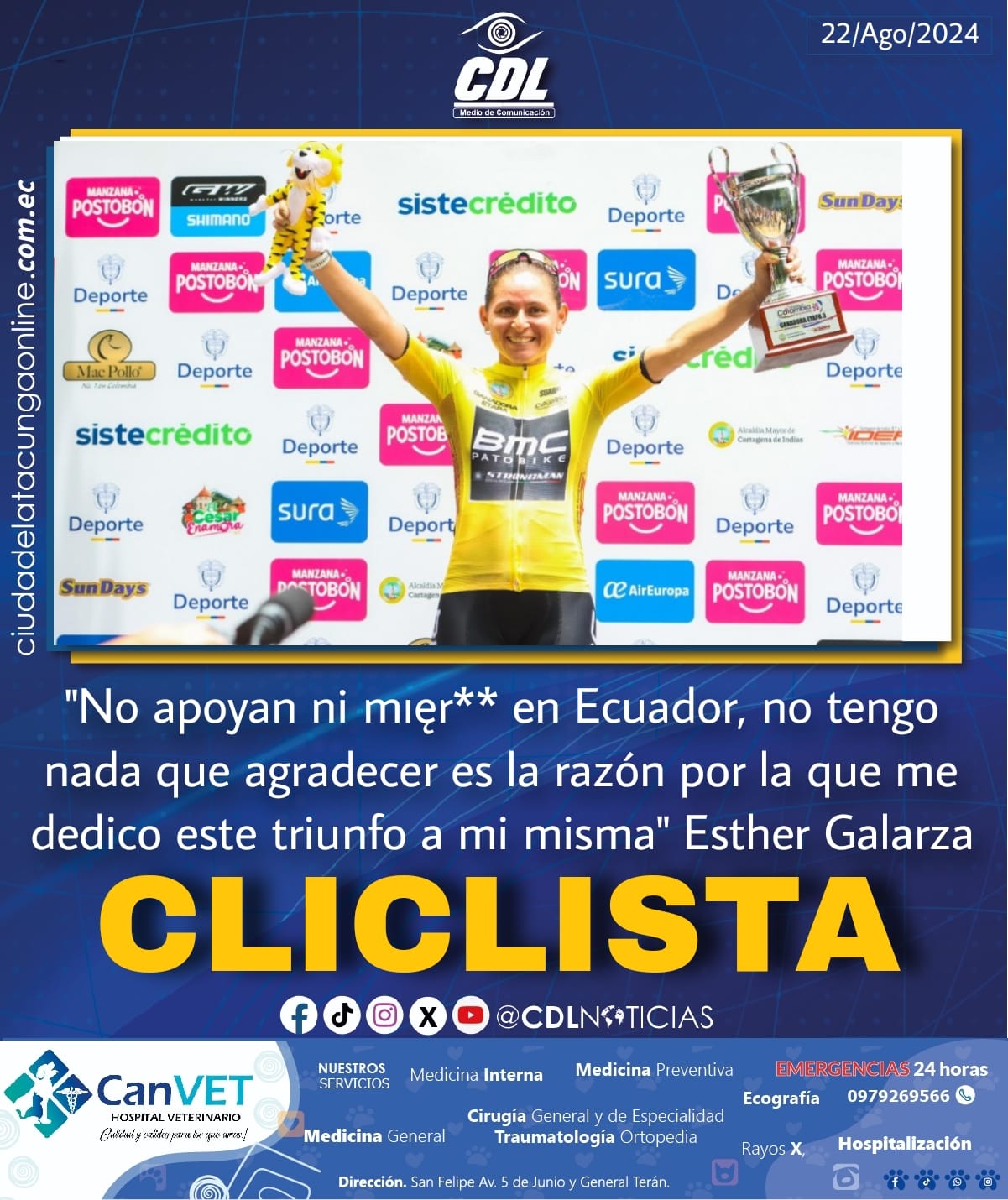 «No apoyan ni mıęr** en Ecuador, no tengo mada quw agradecer es la razón por la que me dedico este triunfo a mi misma» Esther Galarza ciclista