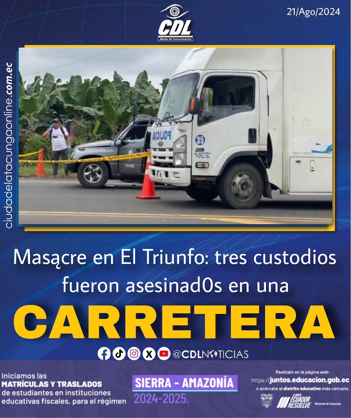 Masącre en El Triunfo: tres custodios fueron asesinad0s en una carretera