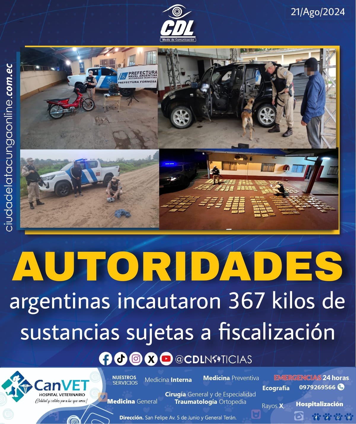 Autoridades argentinas incautaron 367 kilos de sustancias sujetas a fiscalización
