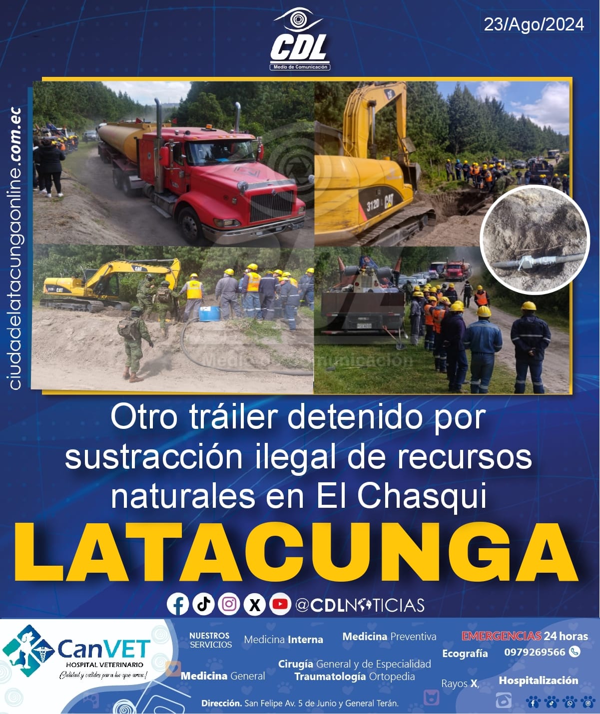 Otro tráiler detenido por sustracción ilegal de recursos naturales en El Chasqui Latacunga