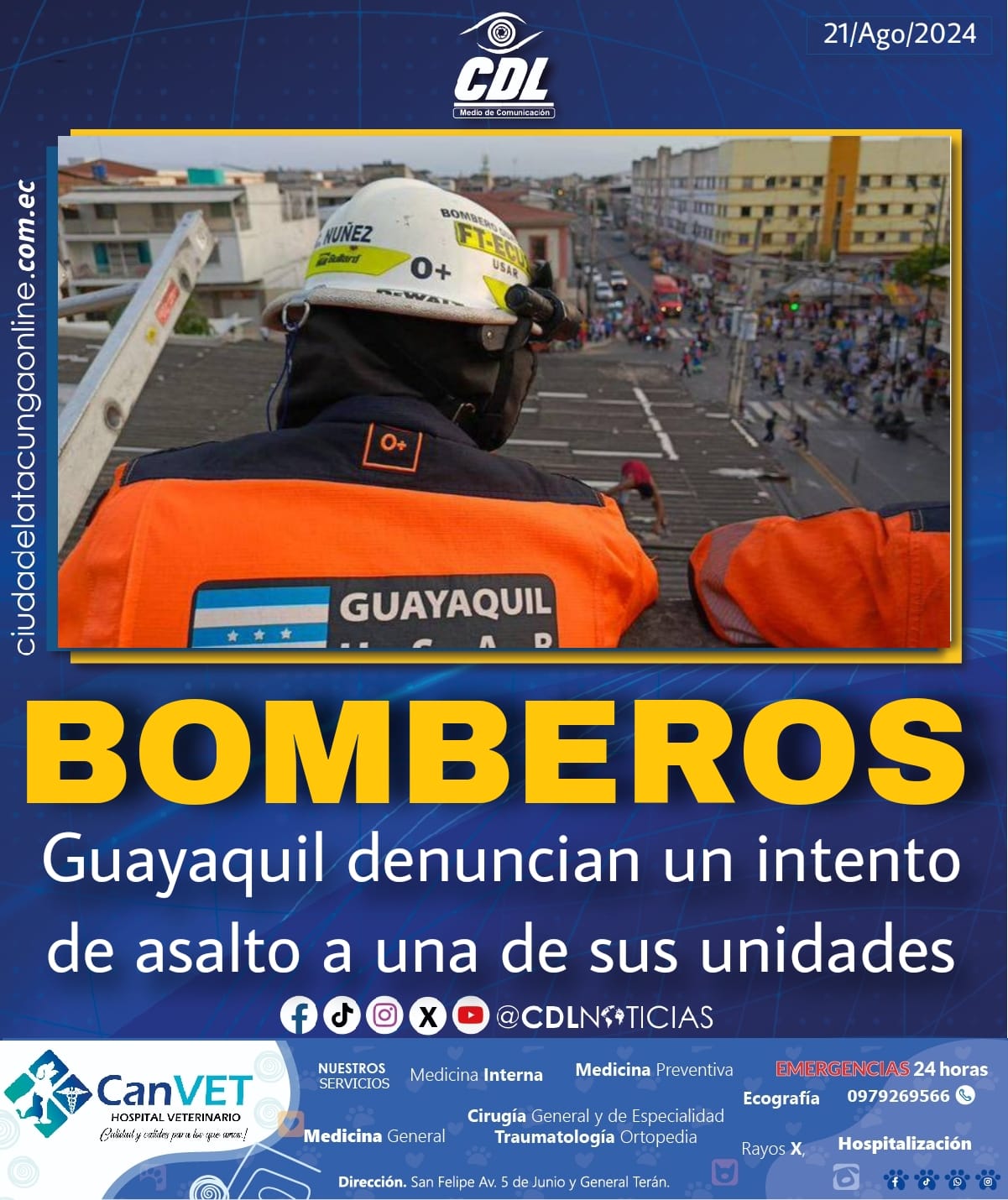 Bomberos Guayaquil denuncian un intento de asalto a una de sus unidades
