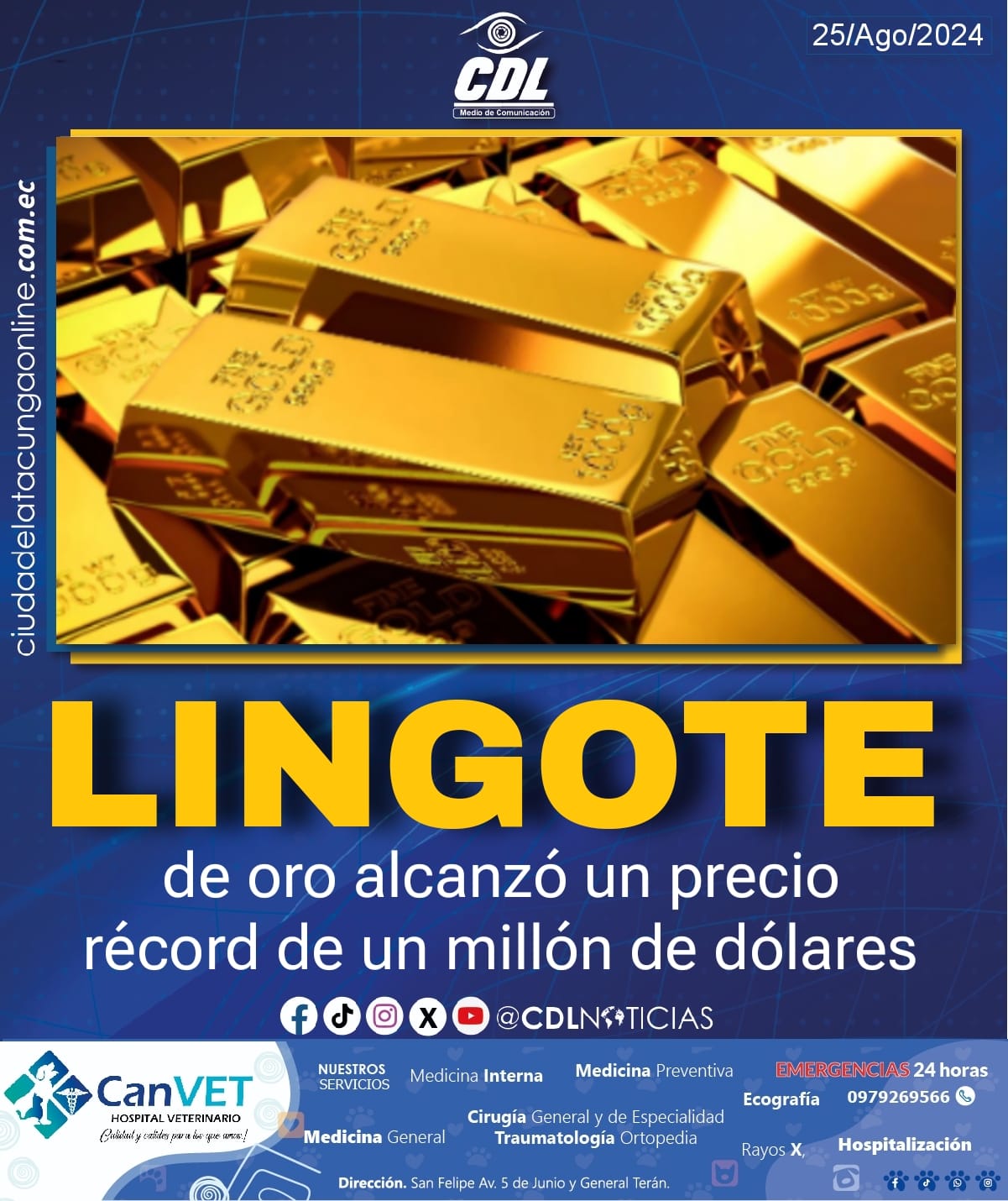 El lingote de oro alcanzó un precio récord de un millón de dólares
