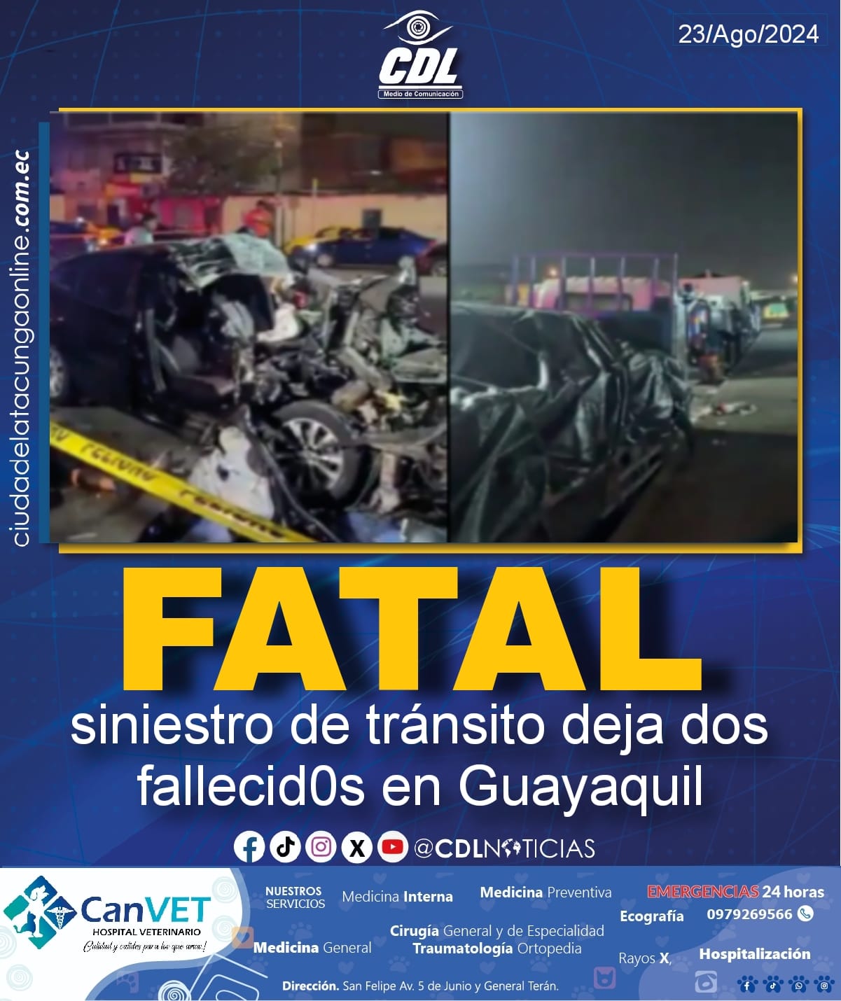 Fatal accidente deja dos fallecid0s en Guayaquil