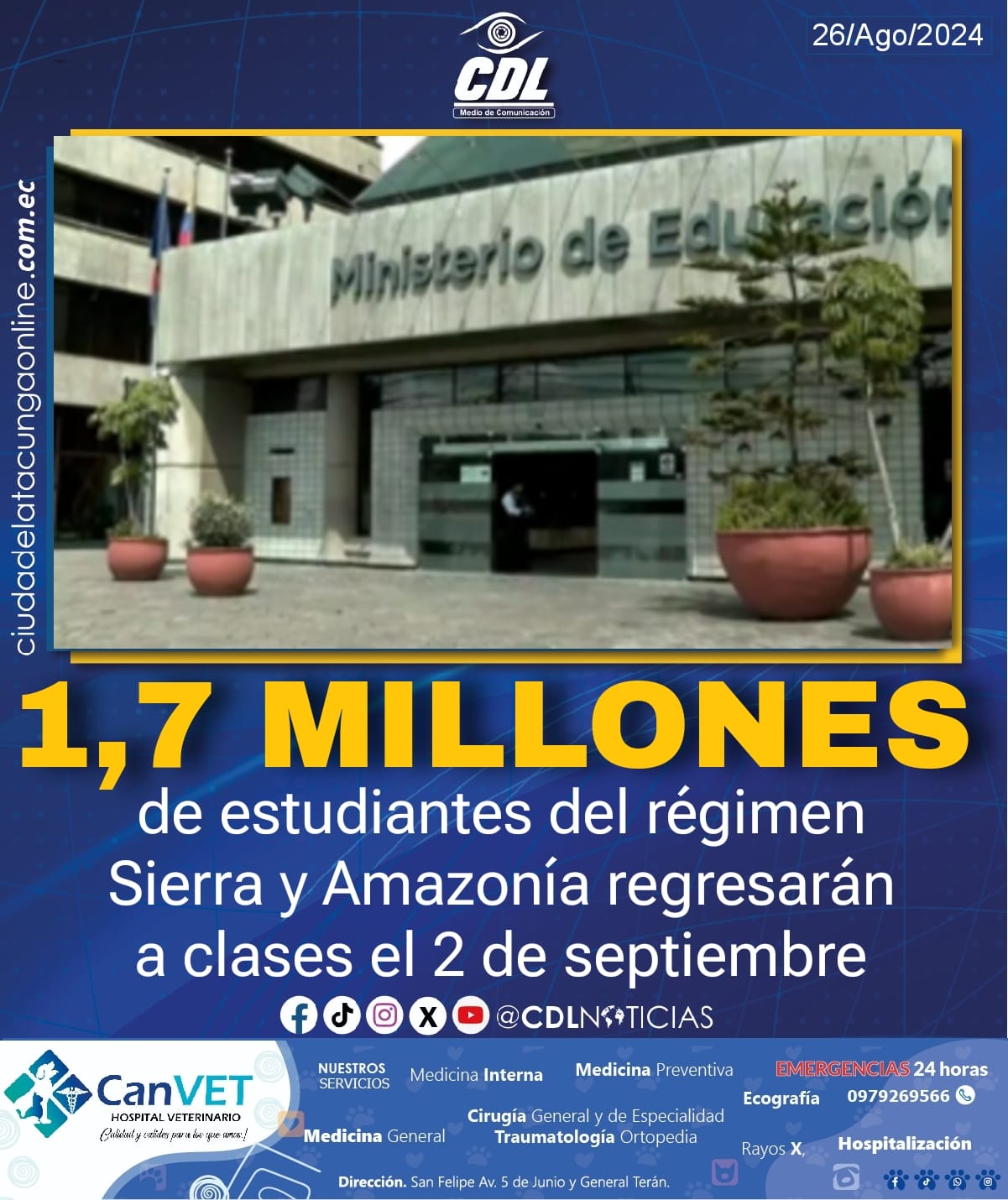 1,7 millones de estudiantes del régimen Sierra y Amazonía regresarán a clases el 2 de septiembre