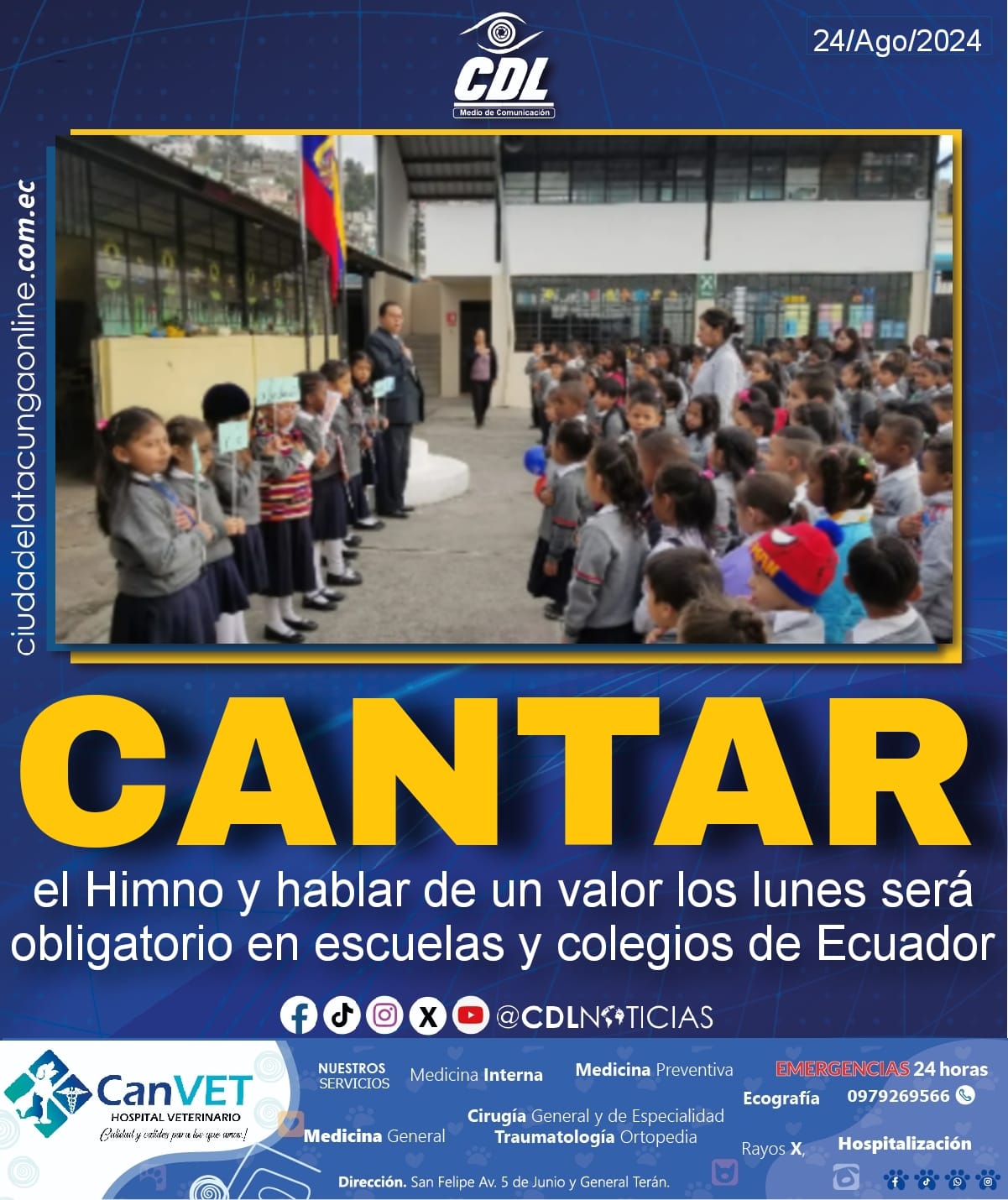 Cantar el Himno y hablar de un valor los lunes será obligatorio en escuelas y colegios de Ecuador