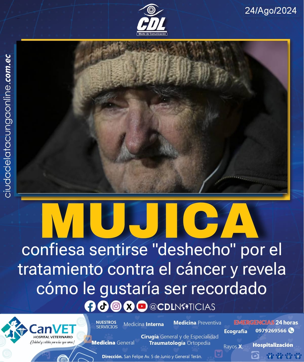 Pepe Mujica confiesa sentirse «deshecho» por el tratamiento contra el cáncer y revela cómo le gustaría ser recordado