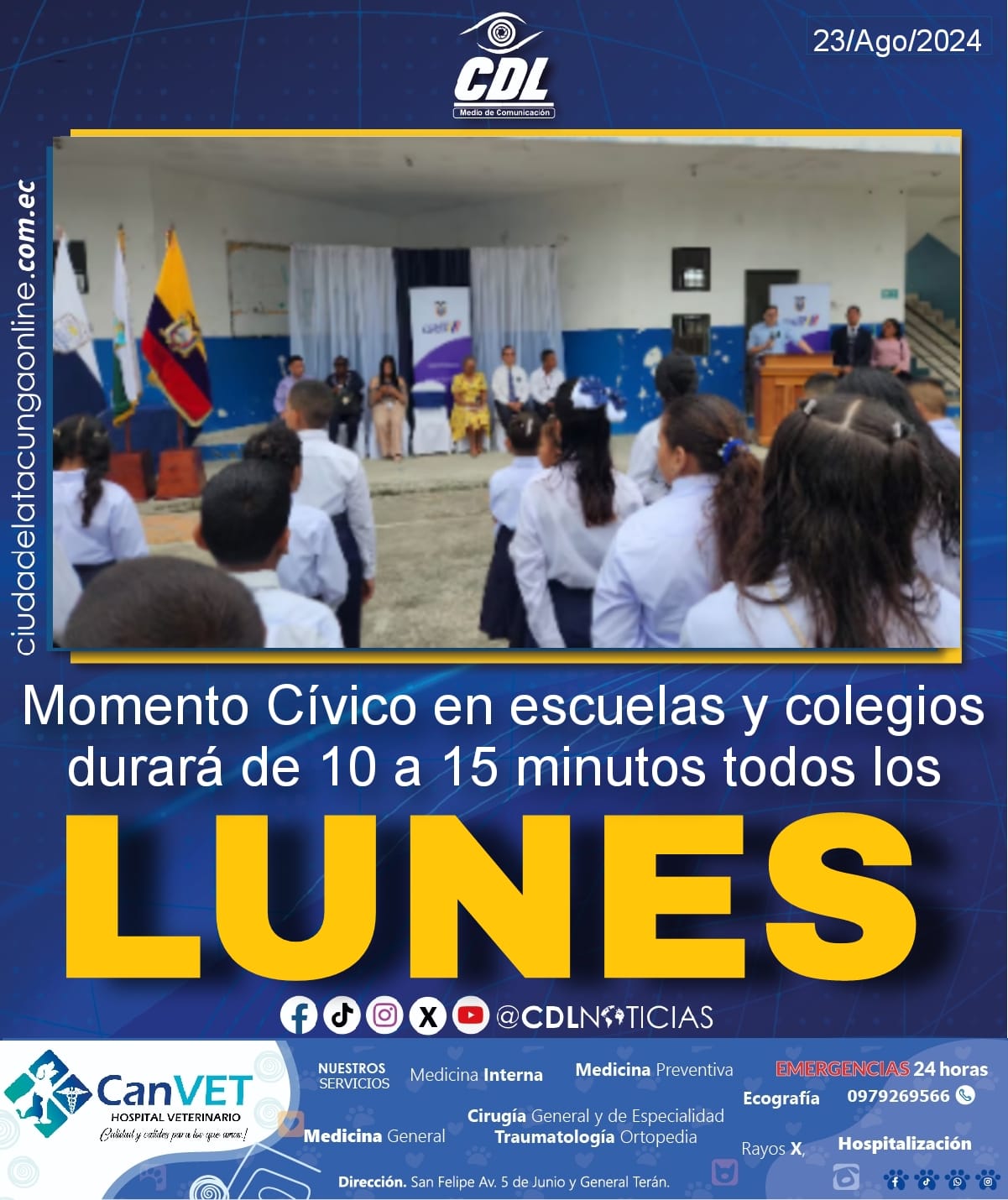 Momento Cívico en escuelas y colegios durará de 10 a 15 minutos todos los lunes