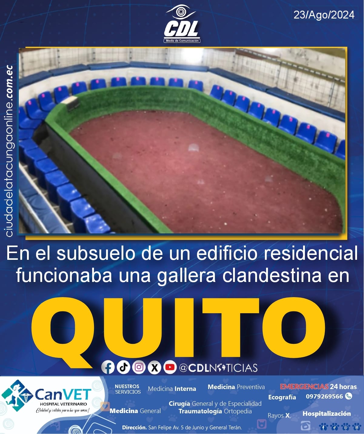 En el subsuelo de un edificio residencial funcionaba una gallera clandestina en Quito