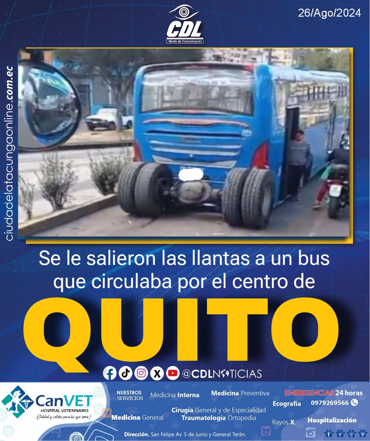 Se le salieron las llantas a un bus que circulaba por el centro de Quito