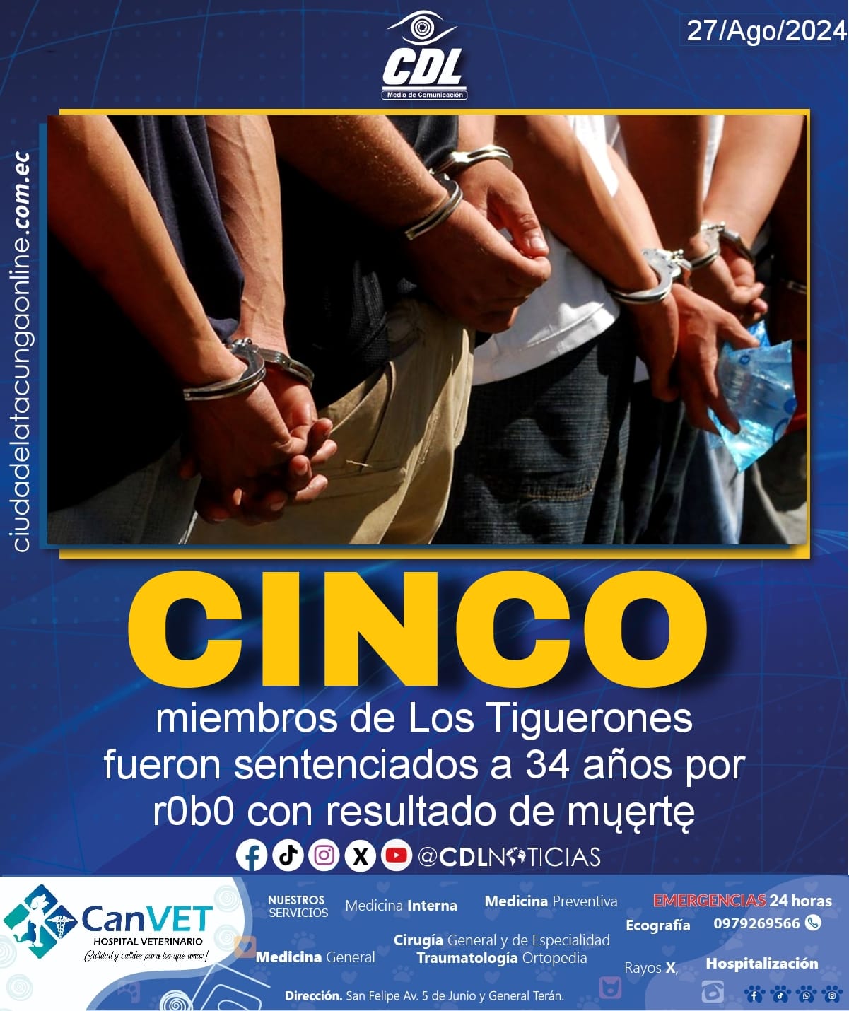 Cinco miembros de Los Tiguerones fueron sentenciados a 34 años por r0b0 con resultado de mųęrtę