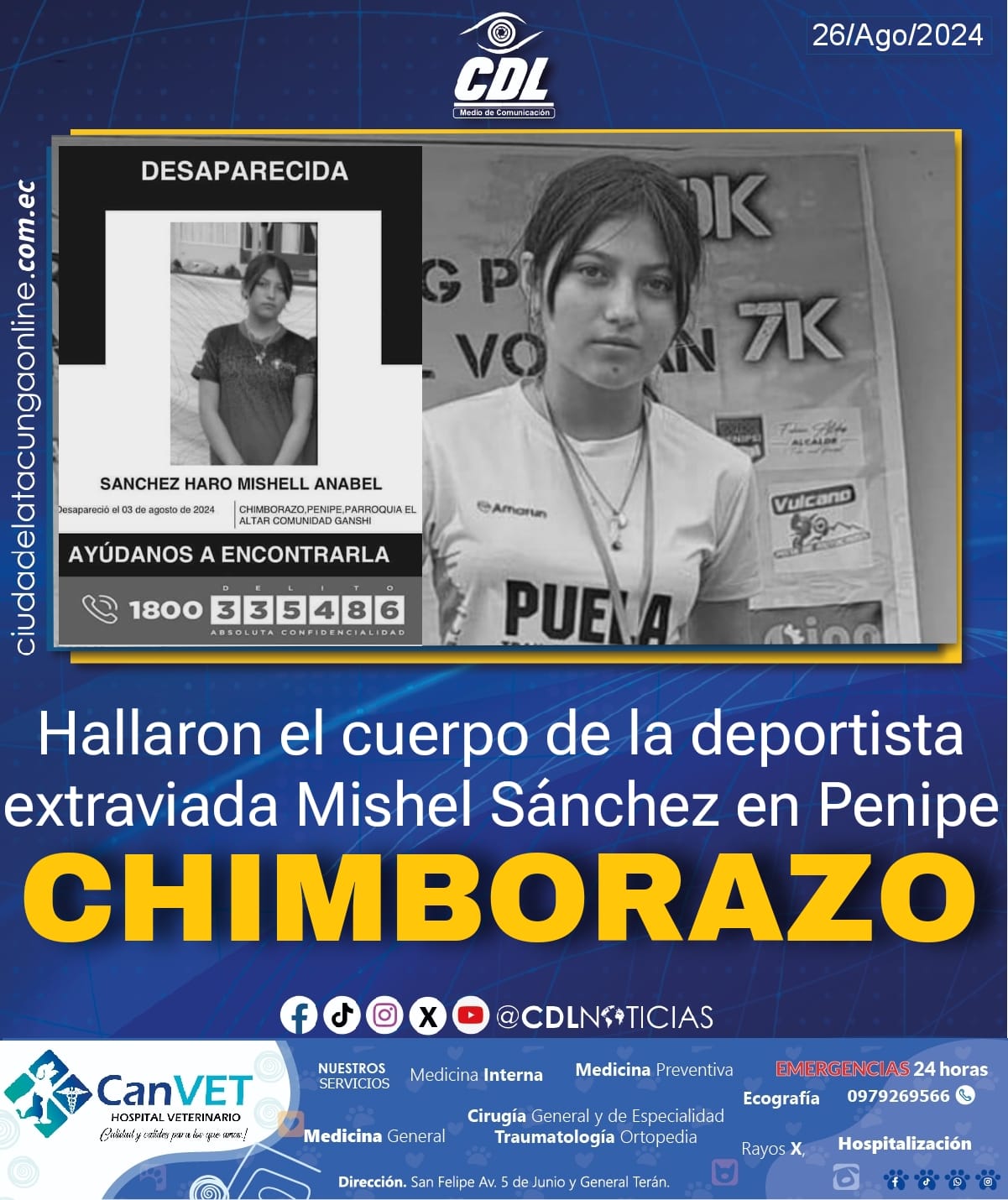 Hallaron el cuerpo de la deportista extraviada Mishel Sánchez en Penipe Chimborazo