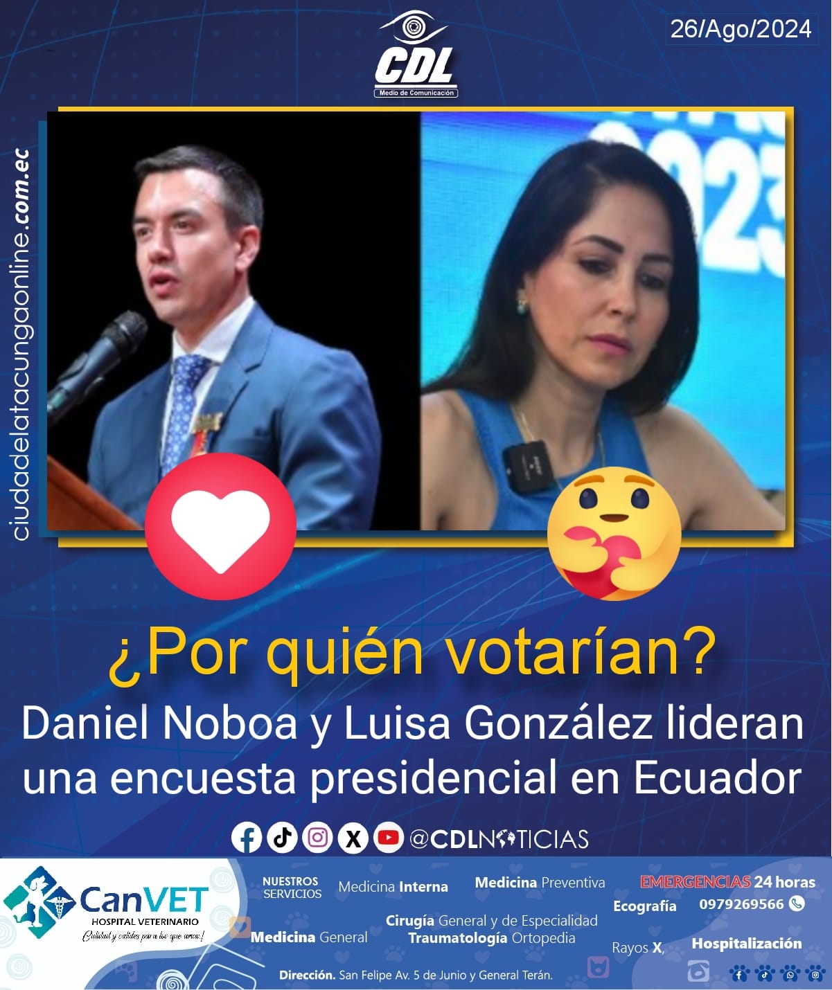 Daniel Noboa y Luisa González lideran una encuesta presidencial en Ecuador