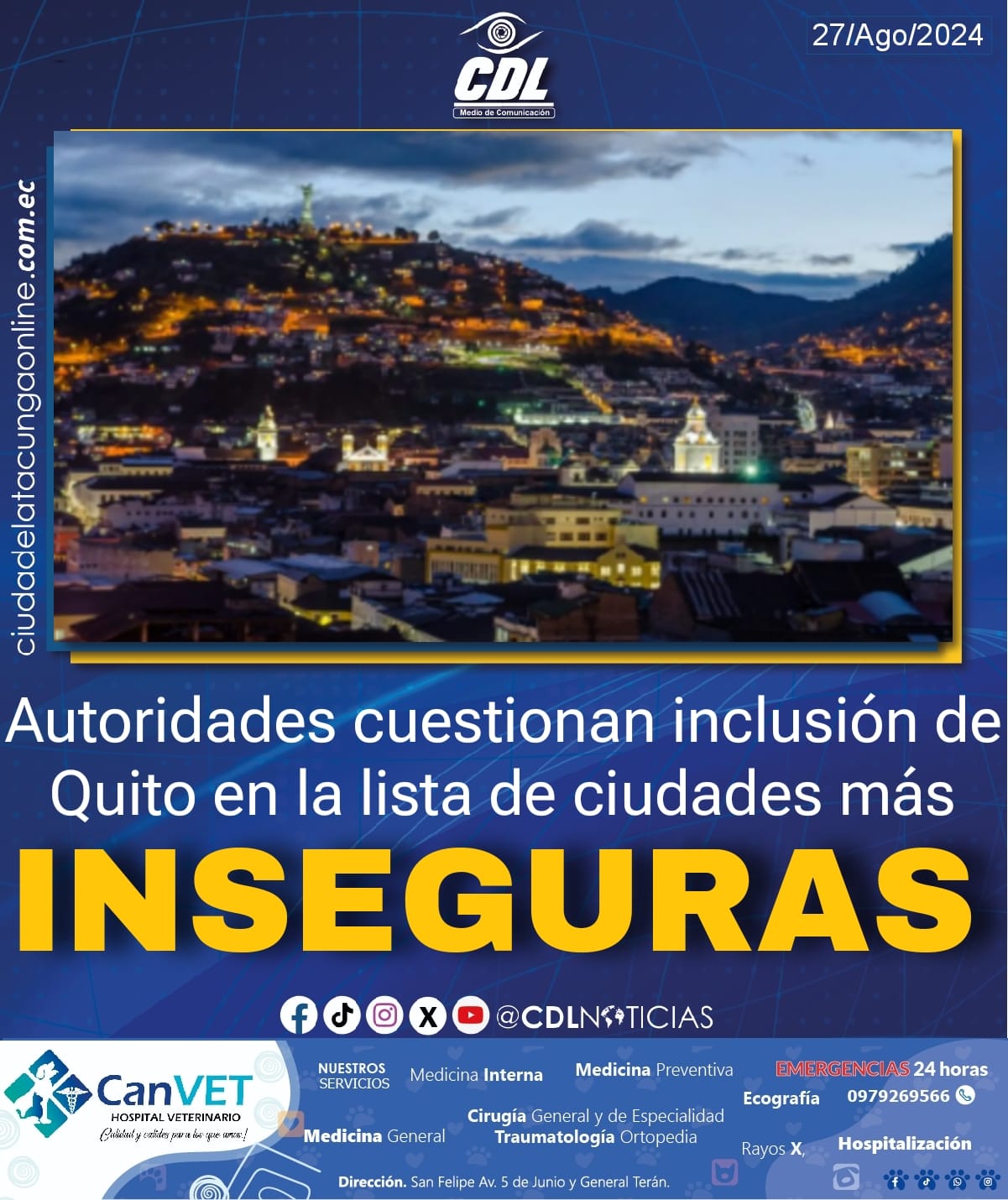 Autoridades cuestionan inclusión de Quito en la lista de ciudades más inseguras