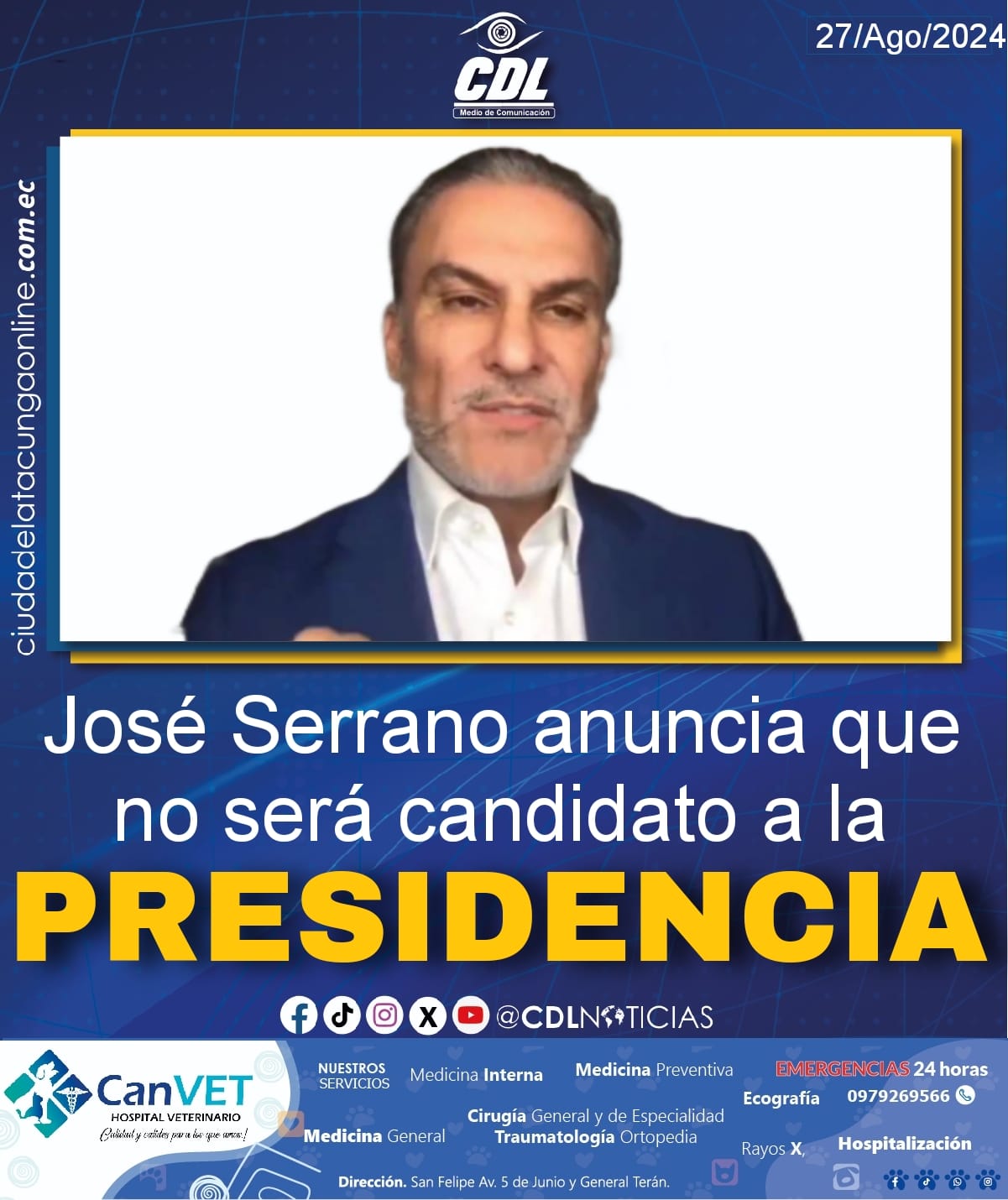José Serrano anuncia que no será candidato a la Presidencia