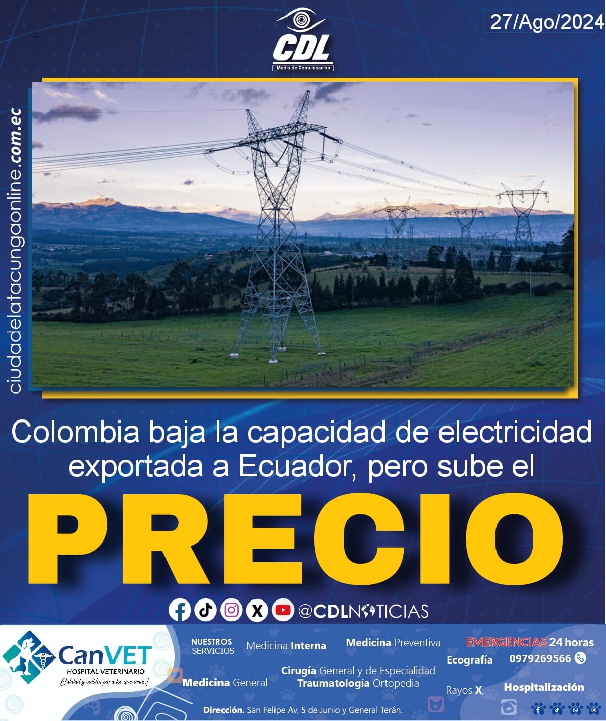 Colombia baja la capacidad de electricidad exportada a Ecuador, pero sube el precio