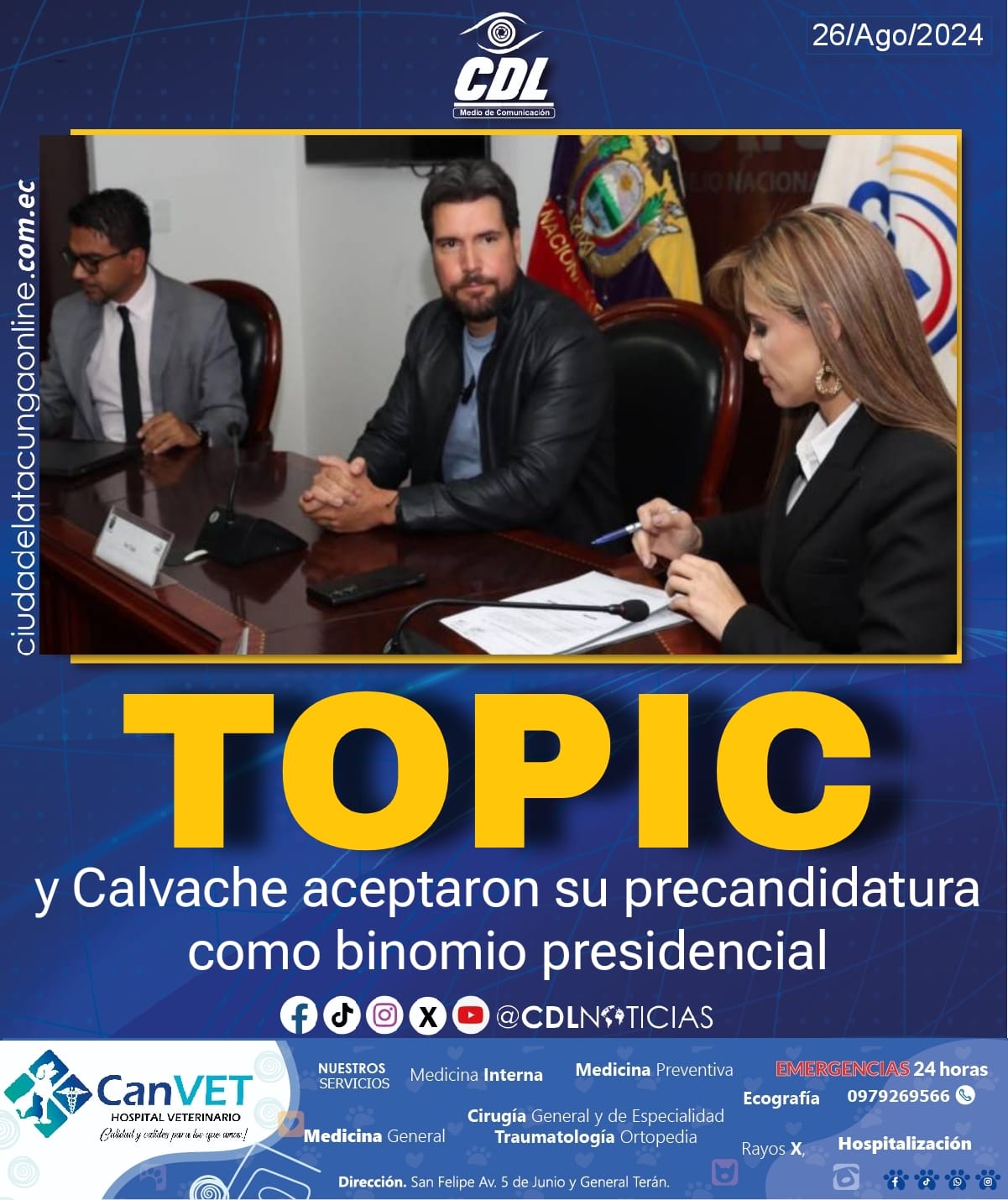 Topic y Calvache aceptaron su precandidatura como binomio presidencial