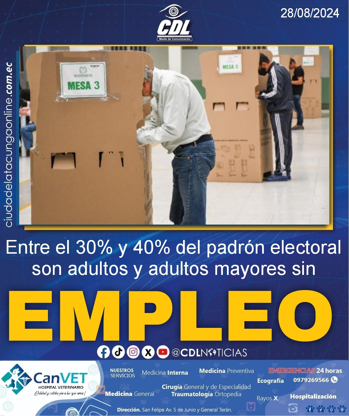 Entre el 30% y 40% del padrón electoral son adultos y adultos mayores sin emplęo