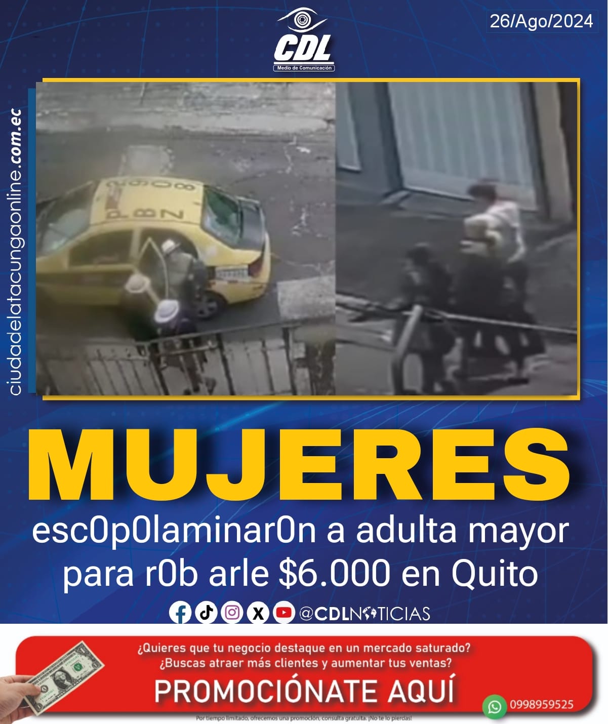 Mujeres esc0p0laminar0n a adulta mayor para r0b arle $6.000 en Quito
