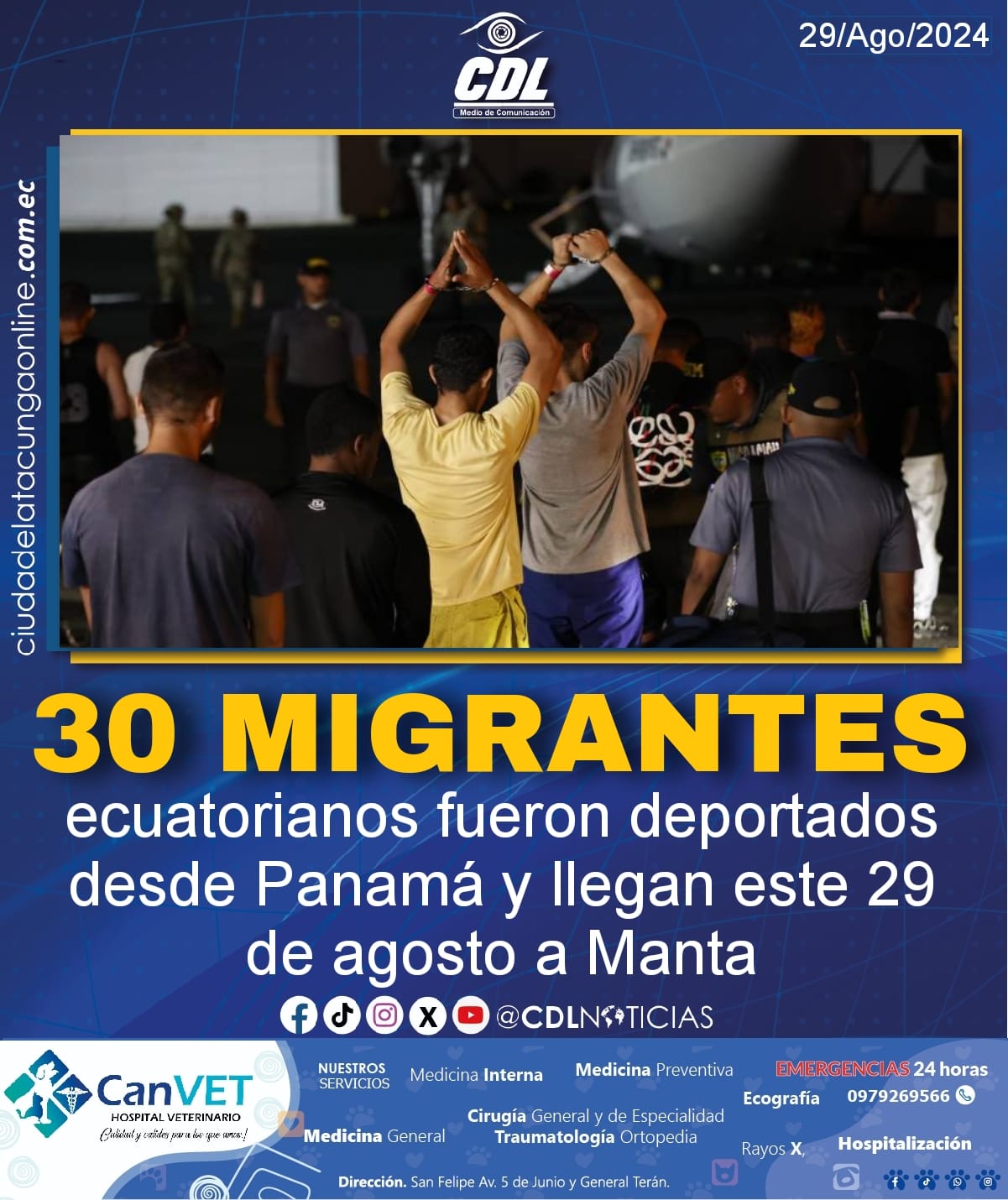 30 migrantes ecuatorianos fueron deportados desde Panamá y llegan este 29 de agosto a Manta