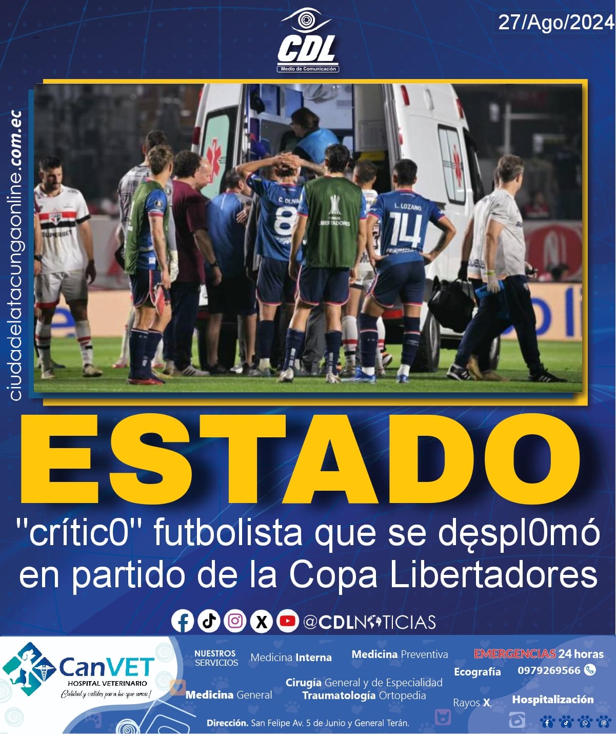 En estado «crític0» futbolista que se dęspl0mó en partido de la Copa Libertadores